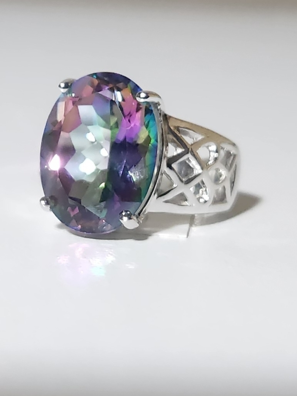 Mystic Topaz Oval Statement Ring - Silver